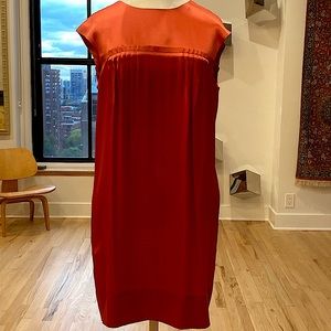 BCBG small, silk, Bronzed Rust Dress